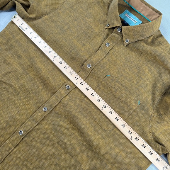 32 Bar Blues Men's XL Linen Cotton Blend Long Sleeve Button Down Shirt Gold - Picture 3 of 8
